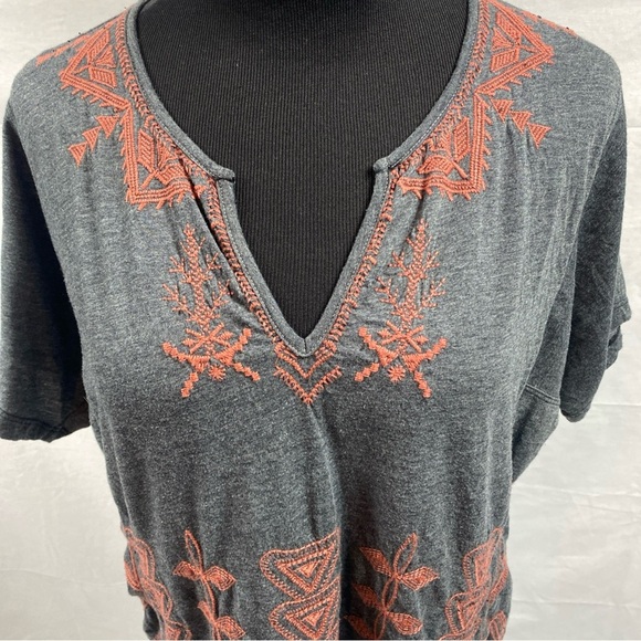 Johnny Was Women Shirt Embroidered Boho Aztec Southwestern Oversized XS Gray Red - Picture 2 of 8